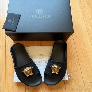 Versace  Black and Gold Medusa Slides